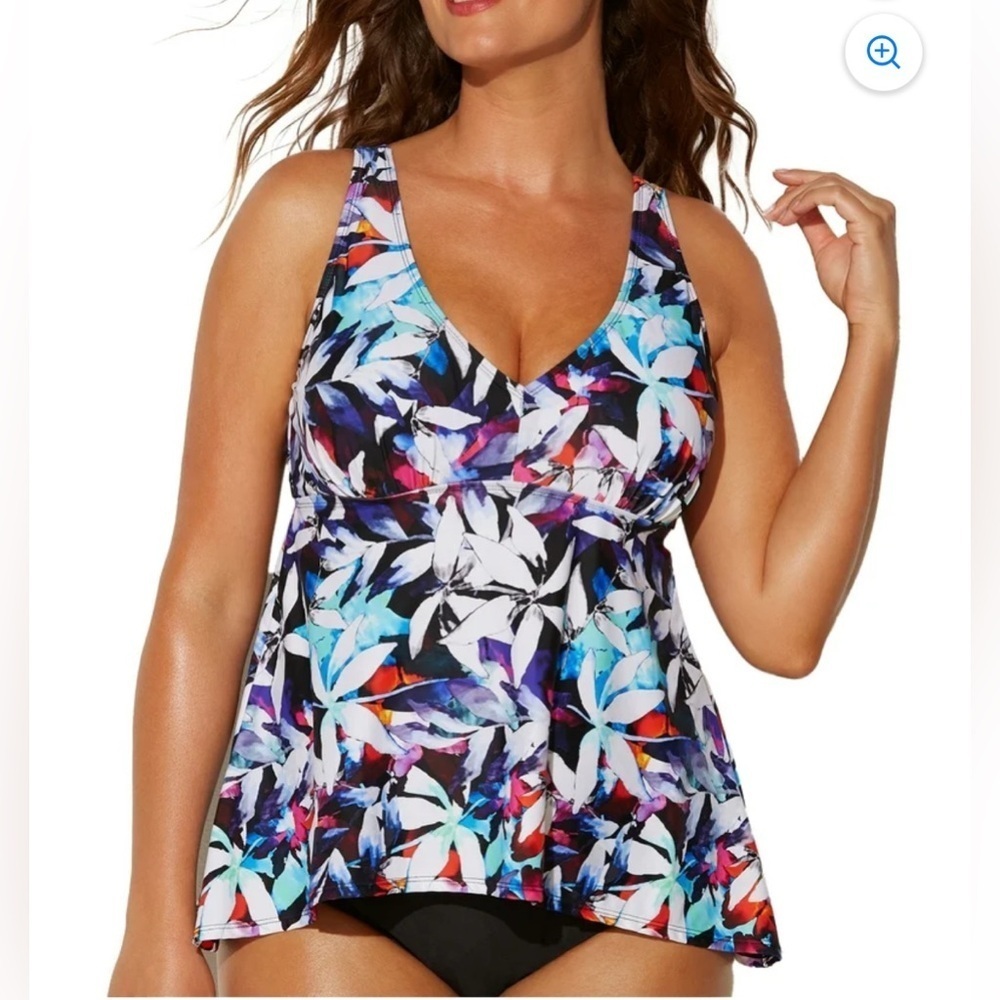 Swimsuits For All Tropiculture Women’s Multicolor V-Neck Flowy Tankini Top 16